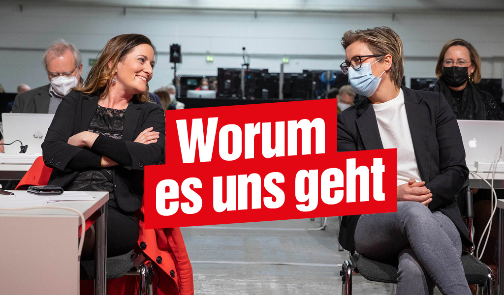 Janine Wissler und Susanne Hennig-Willsow während des Digitalparteitages