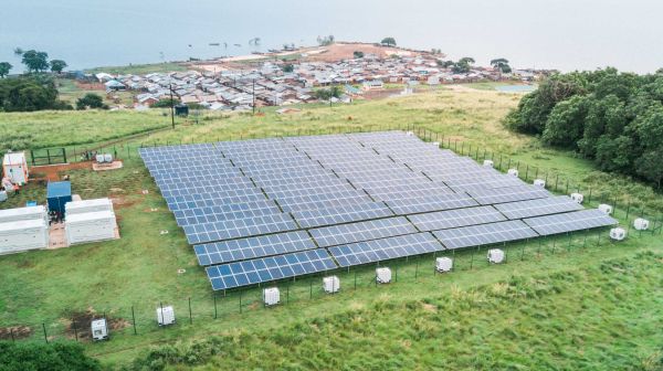 Renewable energy - solar panels on at field